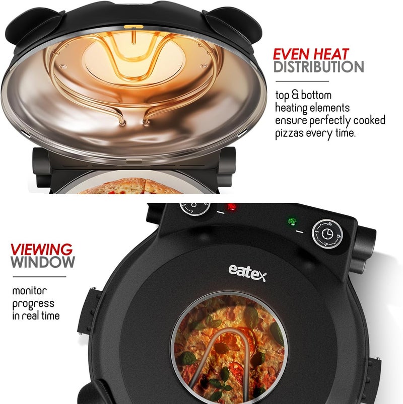 EATEX Electric Pizza Oven Indoor, 12 Inch Countertop Pizza Oven, Portable Stone Pizza Oven, Heats up to 790°F for Crispy Crust, Pizza Maker Machine for Home – Black - Image 4
